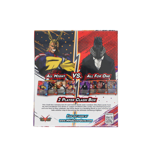 Achterkant van My Hero Academia All Might vs All For One Clash Two Player Deck met inhoud