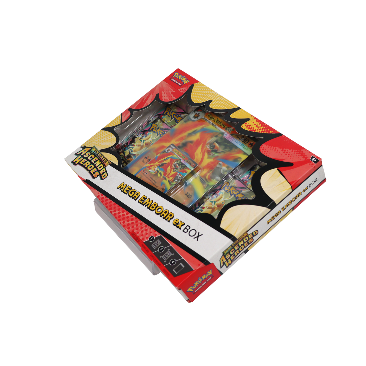 Pokémon Mega Evolution Ascended Heroes Mega Emboar ex Box vanuit schuine hoek