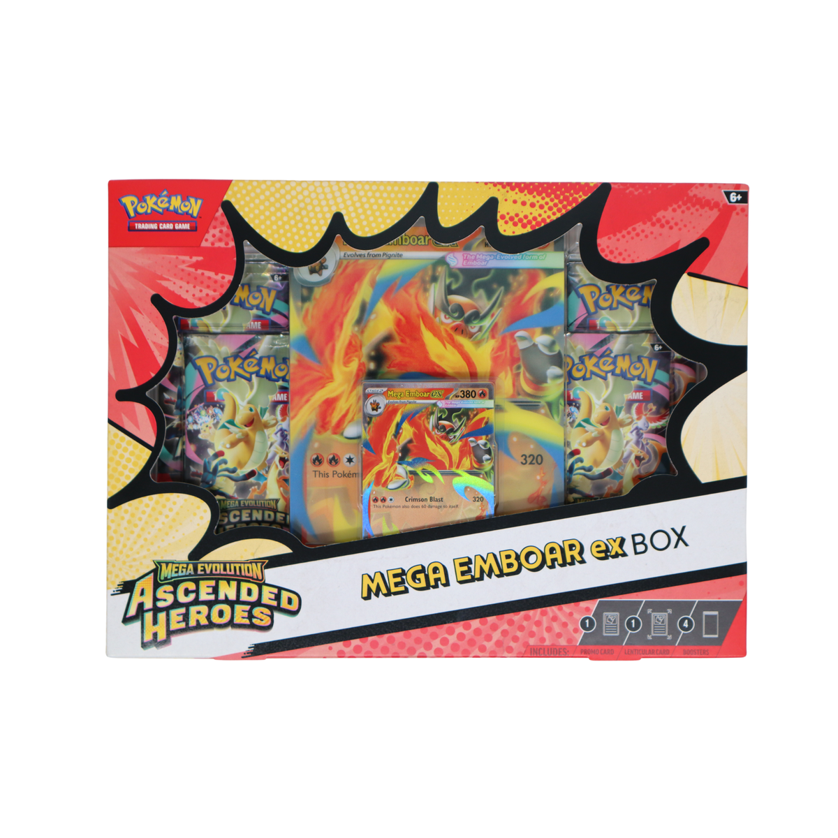Pokémon Mega Evolution Ascended Heroes Mega Emboar ex Box met promokaart en 4 booster packs