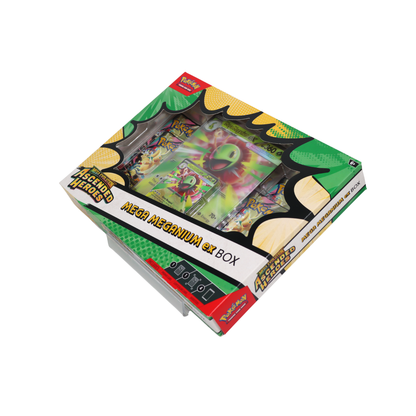 Schuin vooraanzicht van Pokémon Mega Evolution Ascended Heroes Mega Meganium ex Box