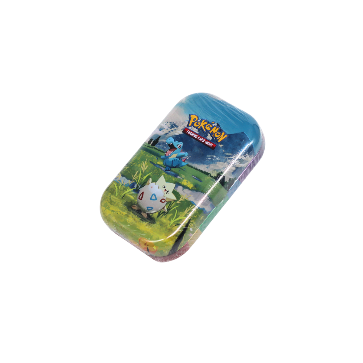 Pokémon Mega Evolution Ascended Heroes Mini Tin met Totodile en Togepi schuin vooraanzicht