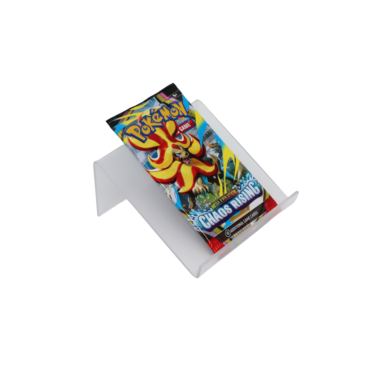 Schuin vooraanzicht van Pokémon Mega Evolution Chaos Rising booster pack