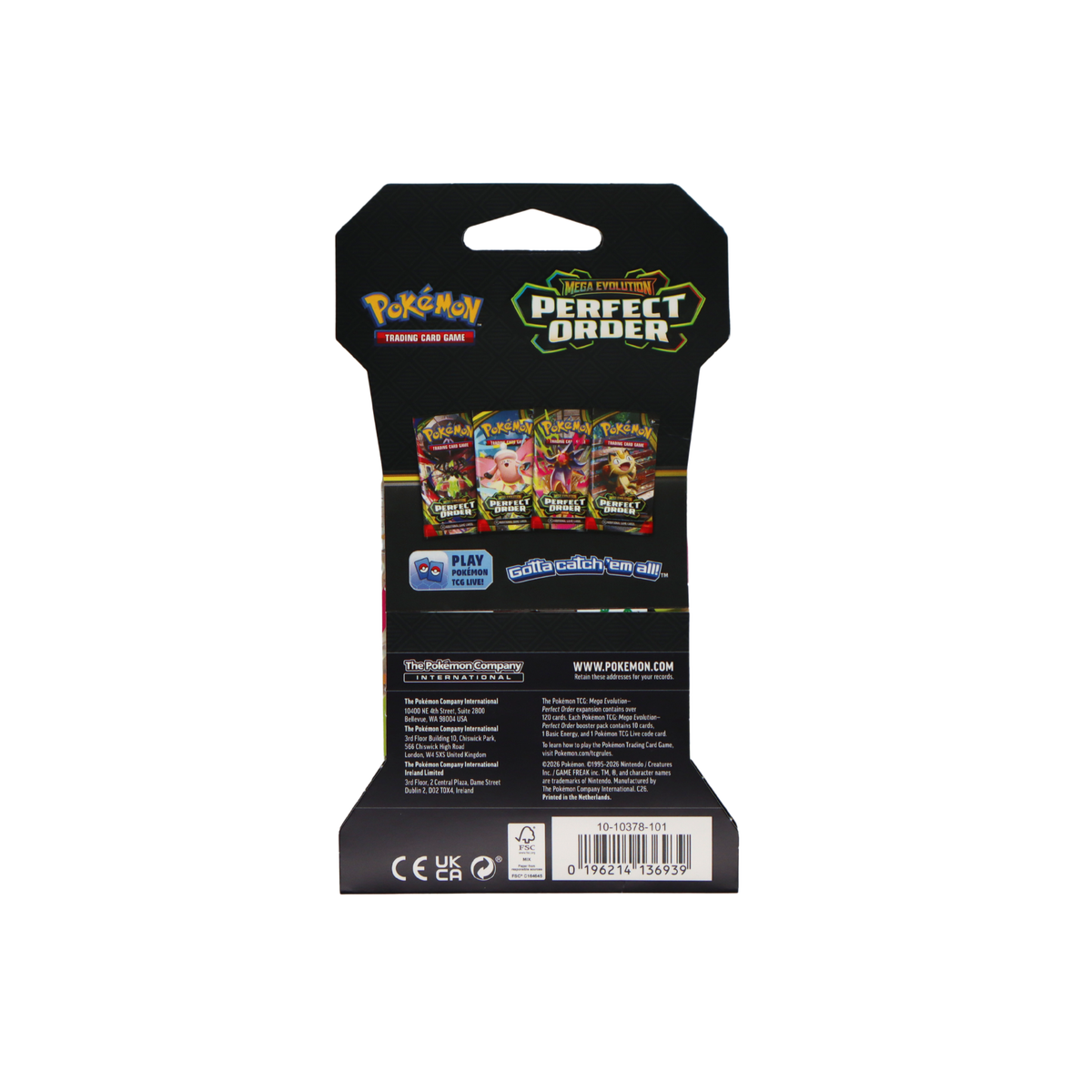 Achterkant van Pokémon Mega Evolution Perfect Order booster blister