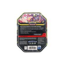 Achterkant van Pokémon Mega Moonlit Tin met Mega Clefable ex