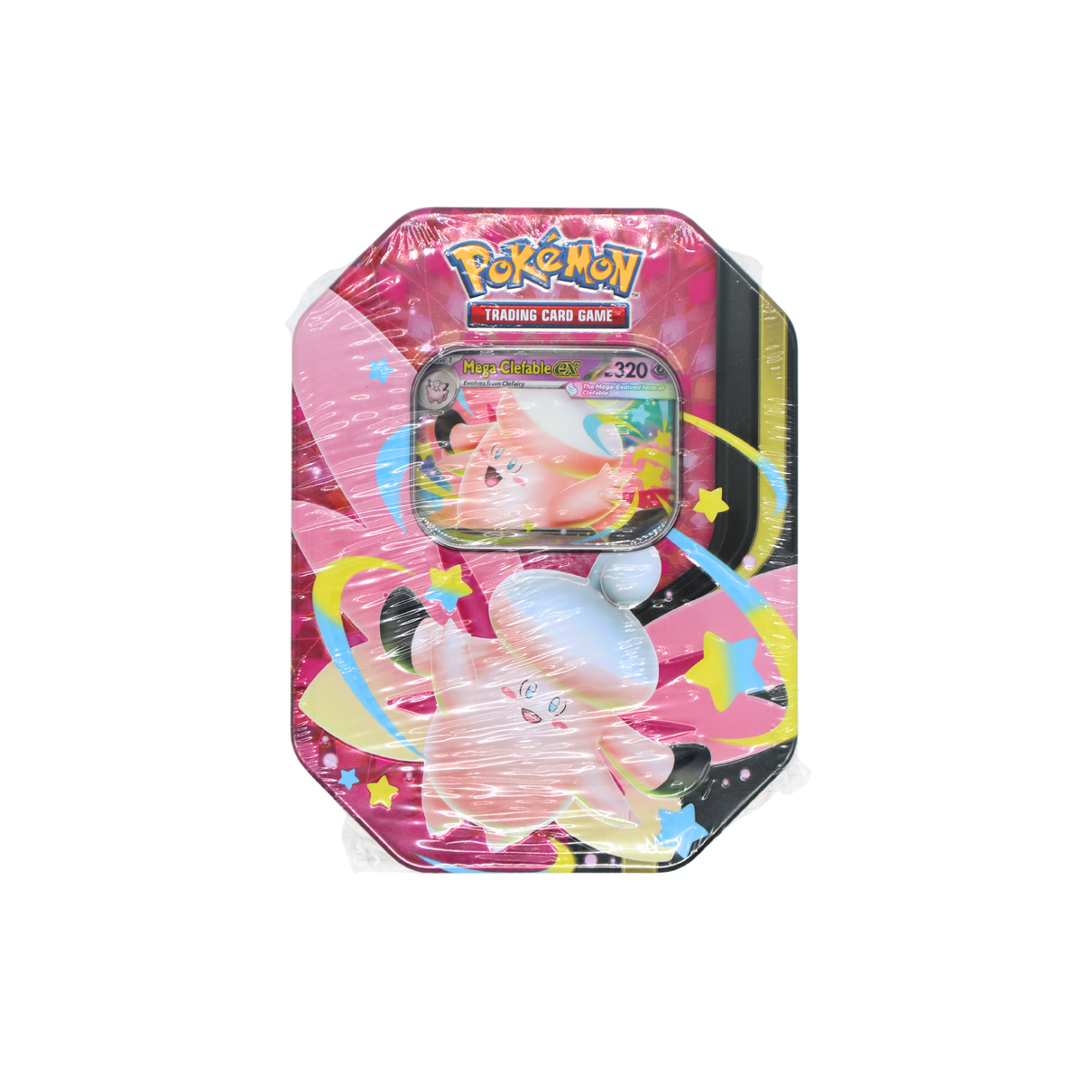 Pokémon Mega Moonlit Tin met Mega Clefable ex promokaart voorkant