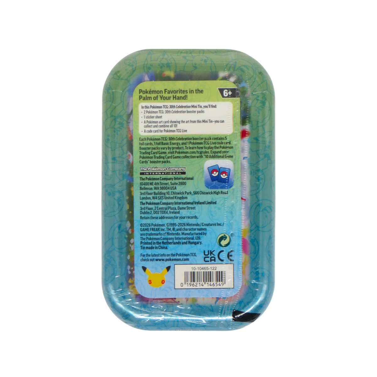 Pokémon TCG 30th Celebration Lapras Mini Tin achterkant
