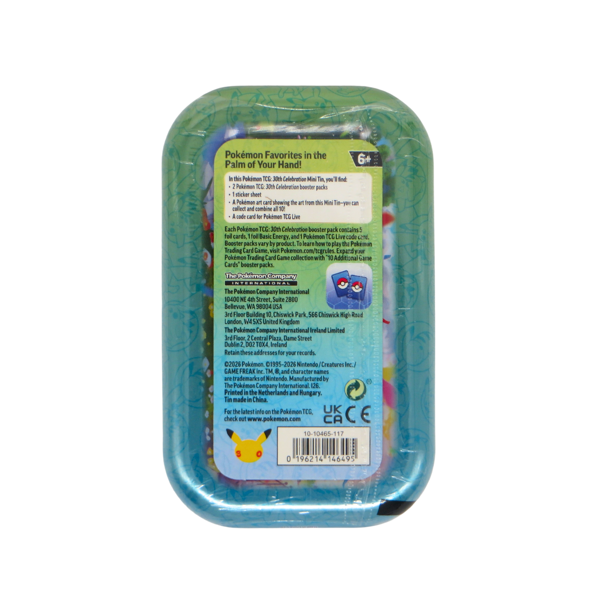 Pokémon TCG 30th Celebration Mini Tin achterkant