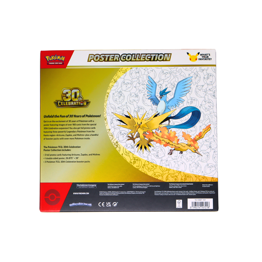 Pokémon TCG 30th Celebration Poster Collection achterkant met Legendary Birds