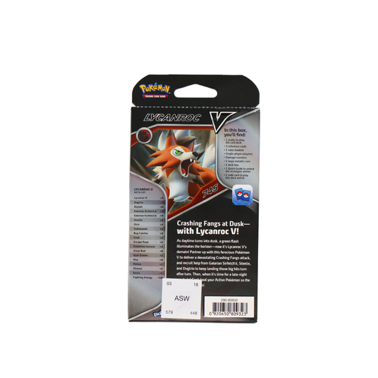 Achterkant van Pokémon TCG Lycanroc V Battle Deck met decklijst en inhoud
