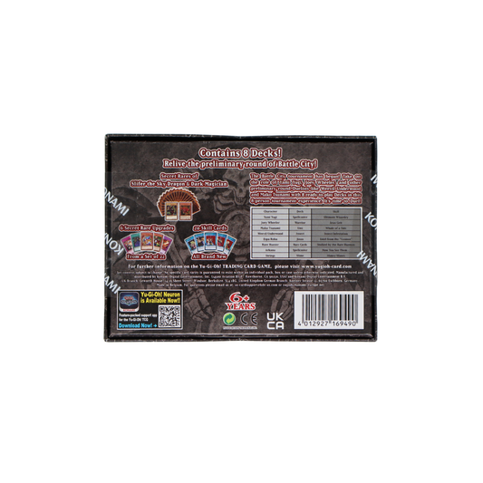 Achterkant van Yu-Gi-Oh! Speed Duel Streets of Battle City box met inhoudsoverzicht